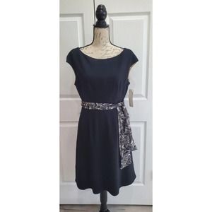 ELIZA J NEW YORK $138 NWT Black Fit & Flare Ponte Knit Dress Sash Belt Size 8